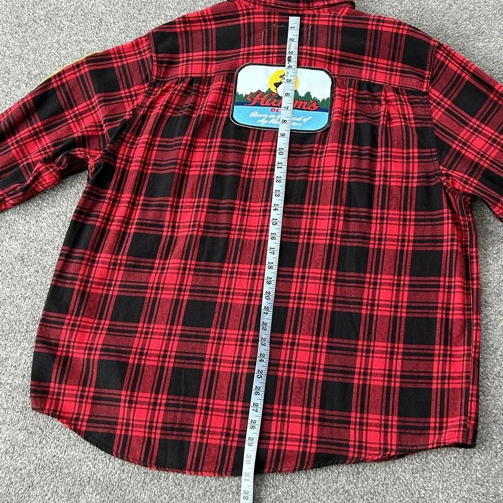 Hamms Beer Flannel Shirt Mens 2XL Red Plaid Angry Minnow VTG‎ Canvas Old Tag - Picture 9 of 12